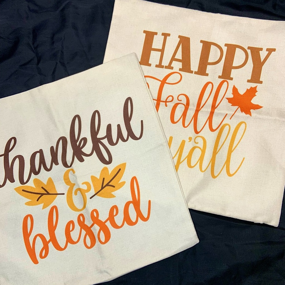 Happy Fall Autumn Accent Burlap Square Matching Pillow Case Set Home Decor